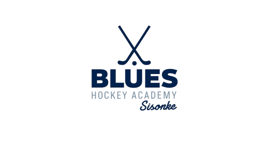 Blues Hockey Academy logo with crossed hockey sticks and text 'Blues Hockey Academy Sisonke'