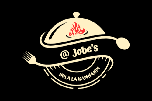 Logo for Jobe's restaurant featuring a cloche with a flame on top, a fork, and the text '@ Jobe's UDLA LA KAMNZANDI' on a black background.