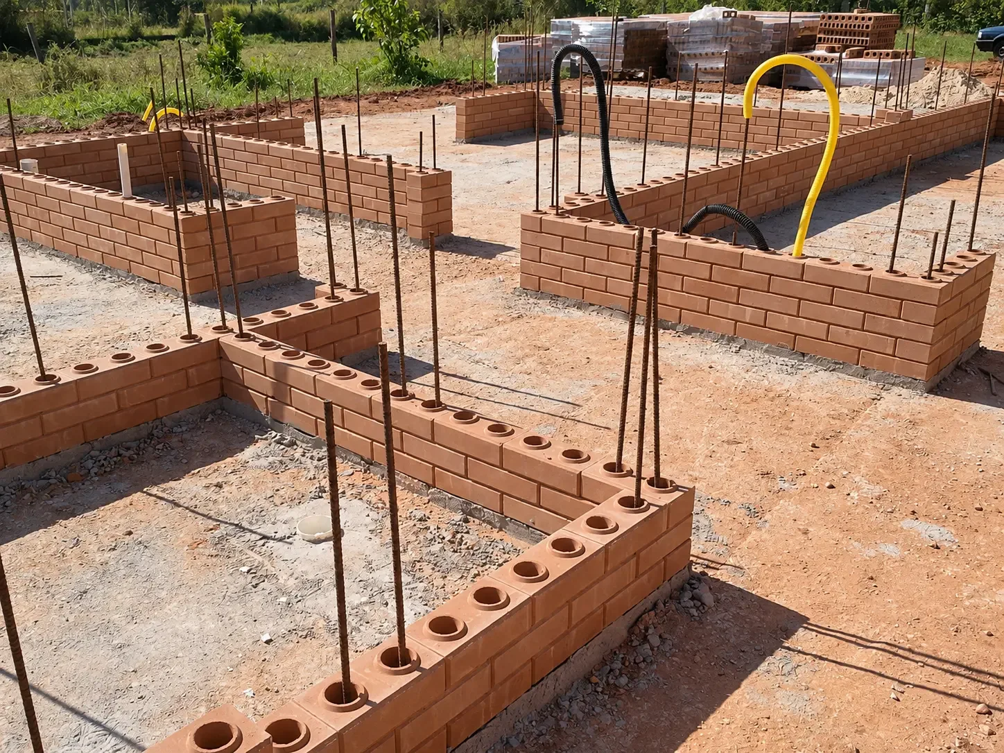 Fundação de Casa com Tijolos e Vergalhões de Aço | ELAH