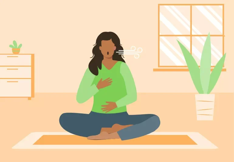 Woman deep breathing
