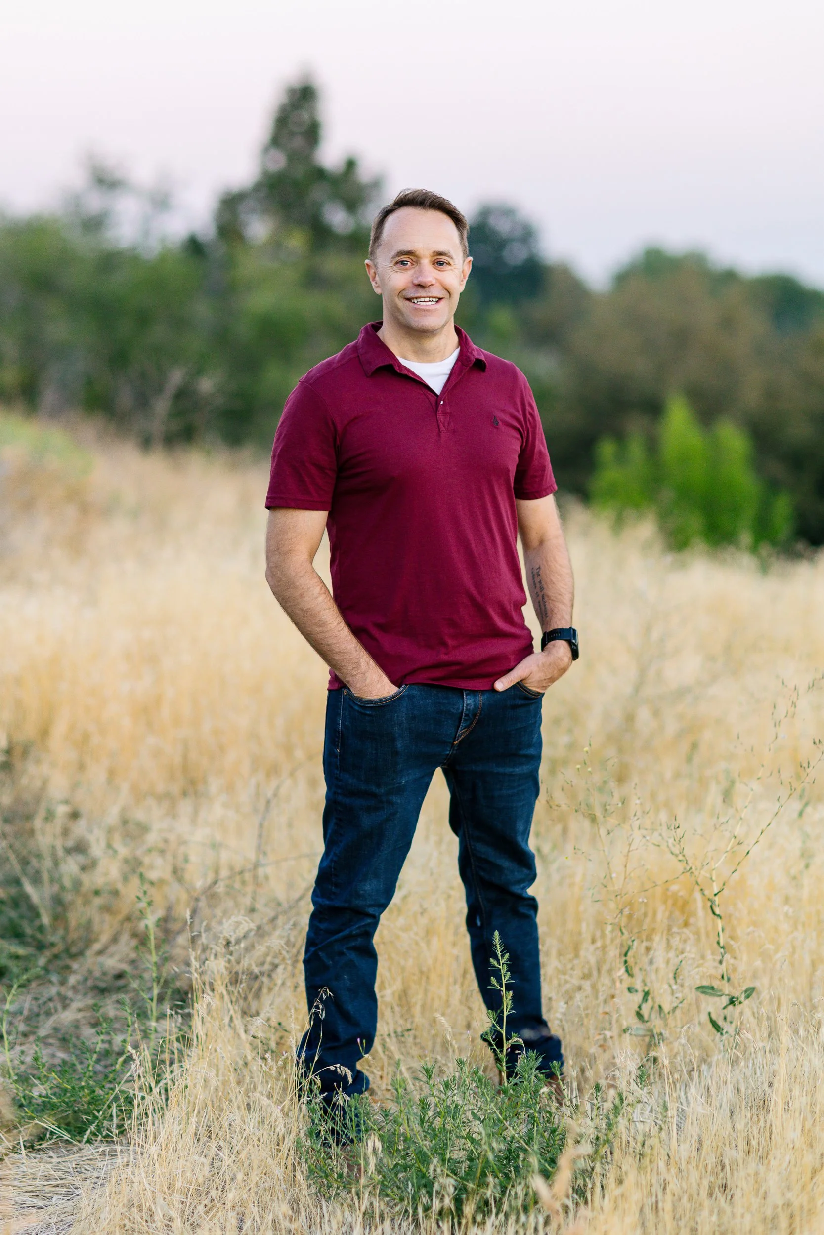Outdoor headshot of boise counselor during a branding photo session at sunrise.
