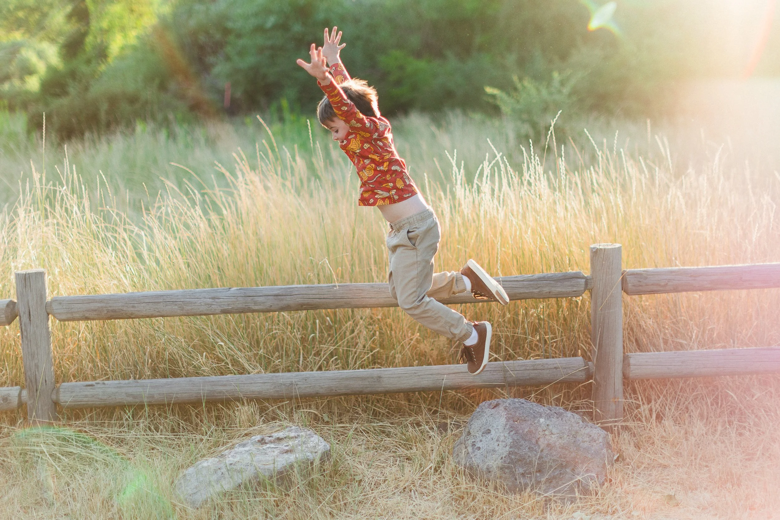 Lifestyle branding photography of a second model wearing children’s clothing for a Boise brand in the foothills.