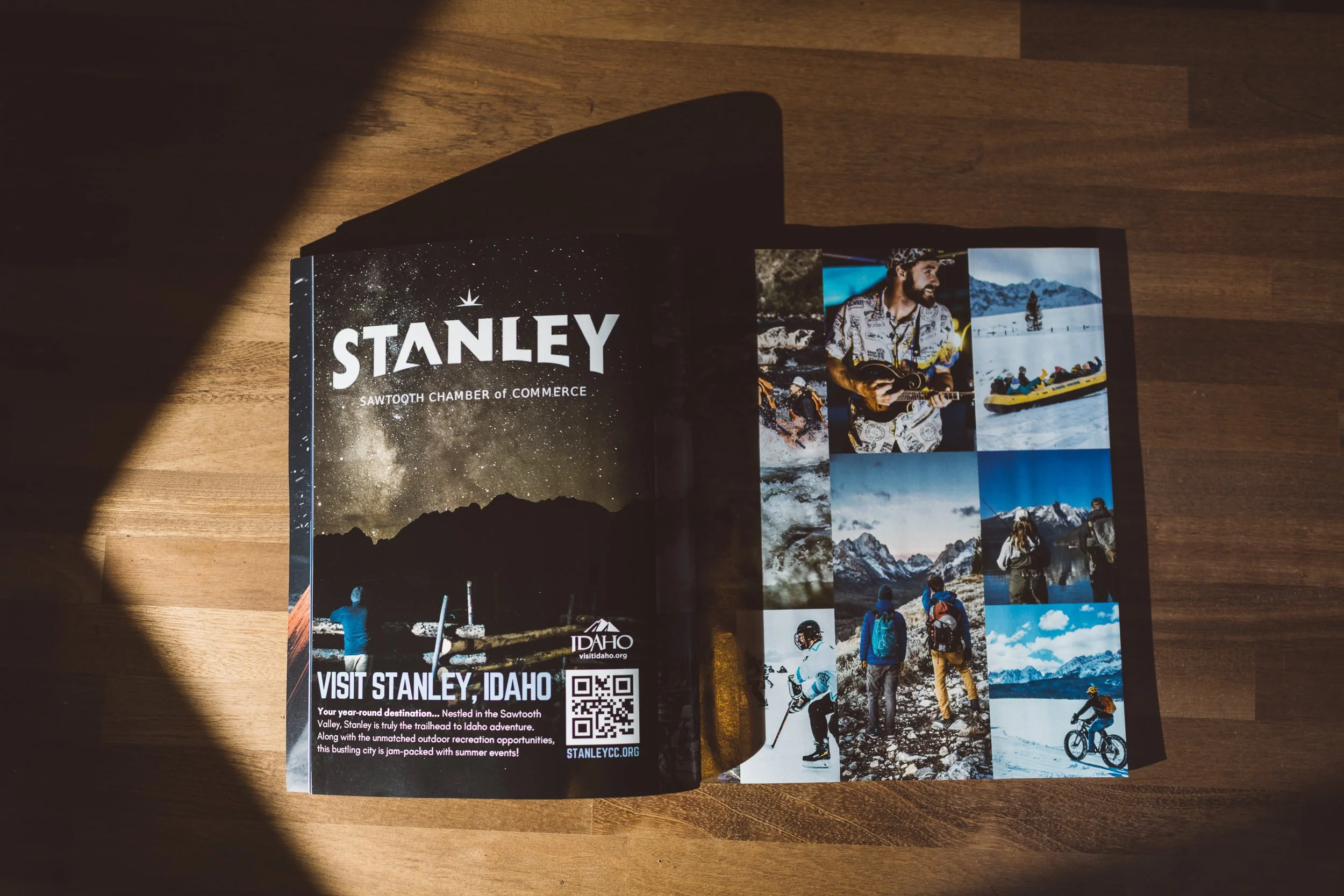 Magazine feature in Sun Valley Magazine showcasing commercial adventure photography for the Stanley Sawtooth Chamber of Commerce.