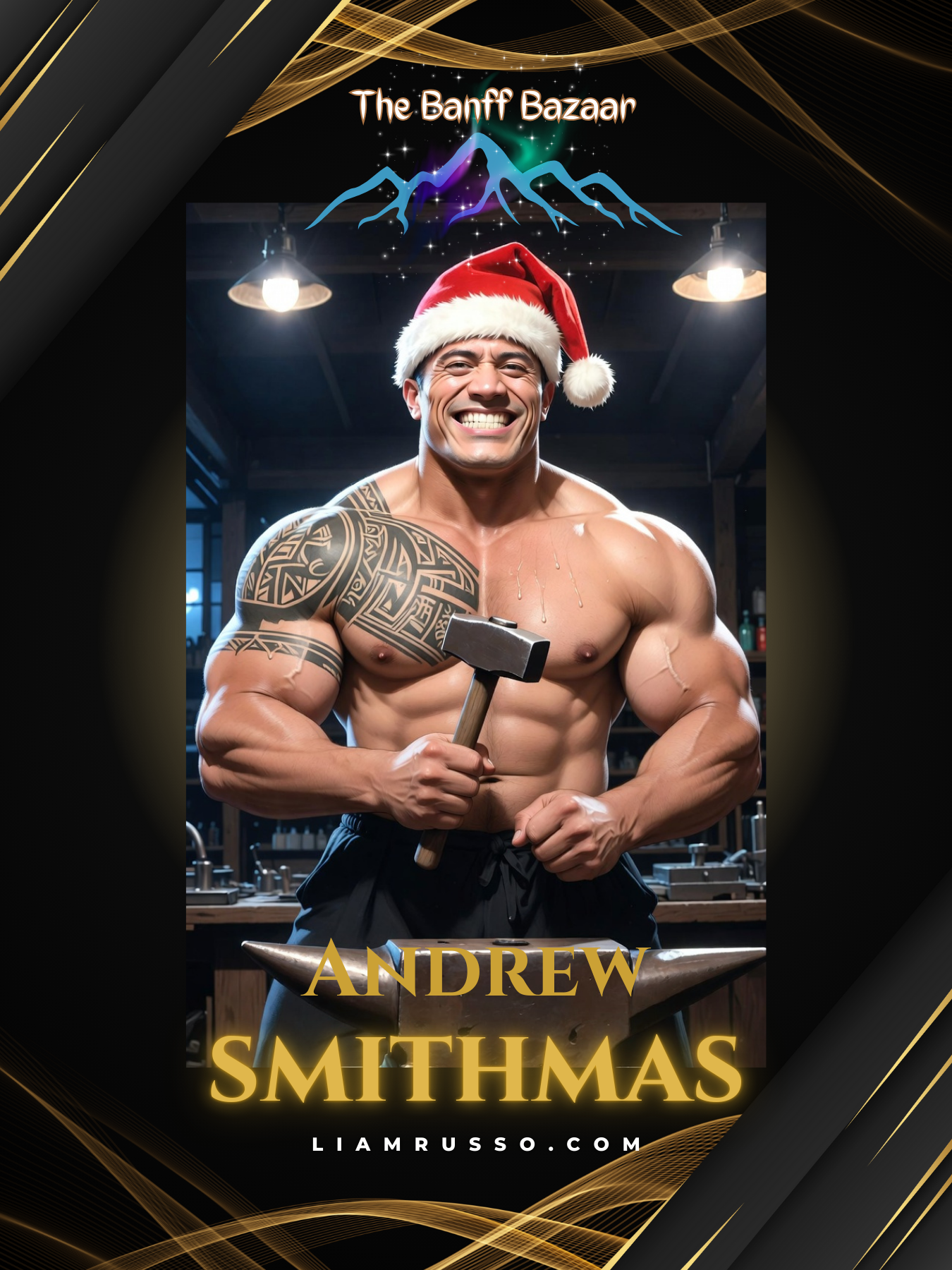 Andrew Smithmas ~
Artificer Extraordinaire & Proprietor of Father Smithmas | Towering at two full meters and built like a living forge, Andrew Smithmas is the beating, hammer-swinging heart of the Banff Bazaar's crafting quarter. Beneath the whimsica