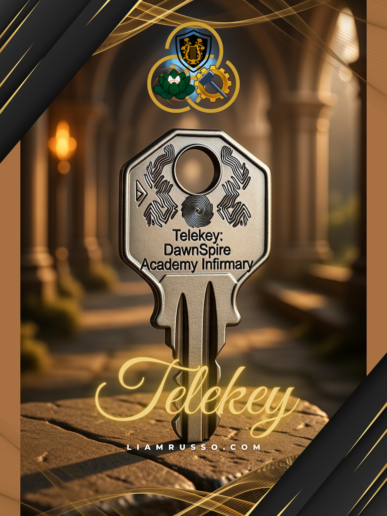 Telekey ~ 
A seemingly ordinary brass key, its bow etched with the swirling Tel rune of translocation.
When inserted into any lockable door and turned, the Telekey transforms the threshold into a fleeting portal, opening directly onto the destination