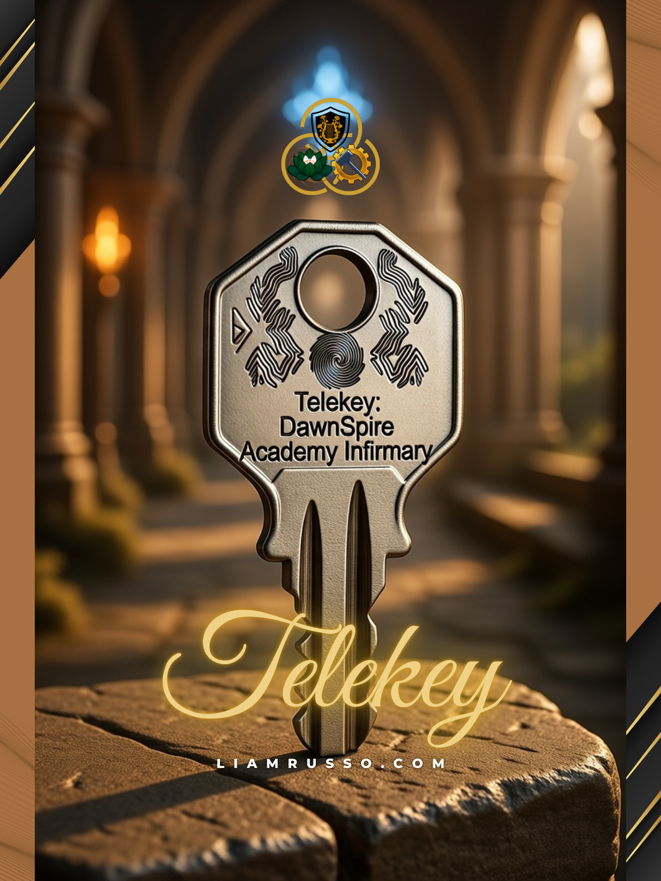 Telekey ~ 
A seemingly ordinary brass key, its bow etched with the swirling Tel rune of translocation.
When inserted into any lockable door and turned, the Telekey transforms the threshold into a fleeting portal, opening directly onto the destination