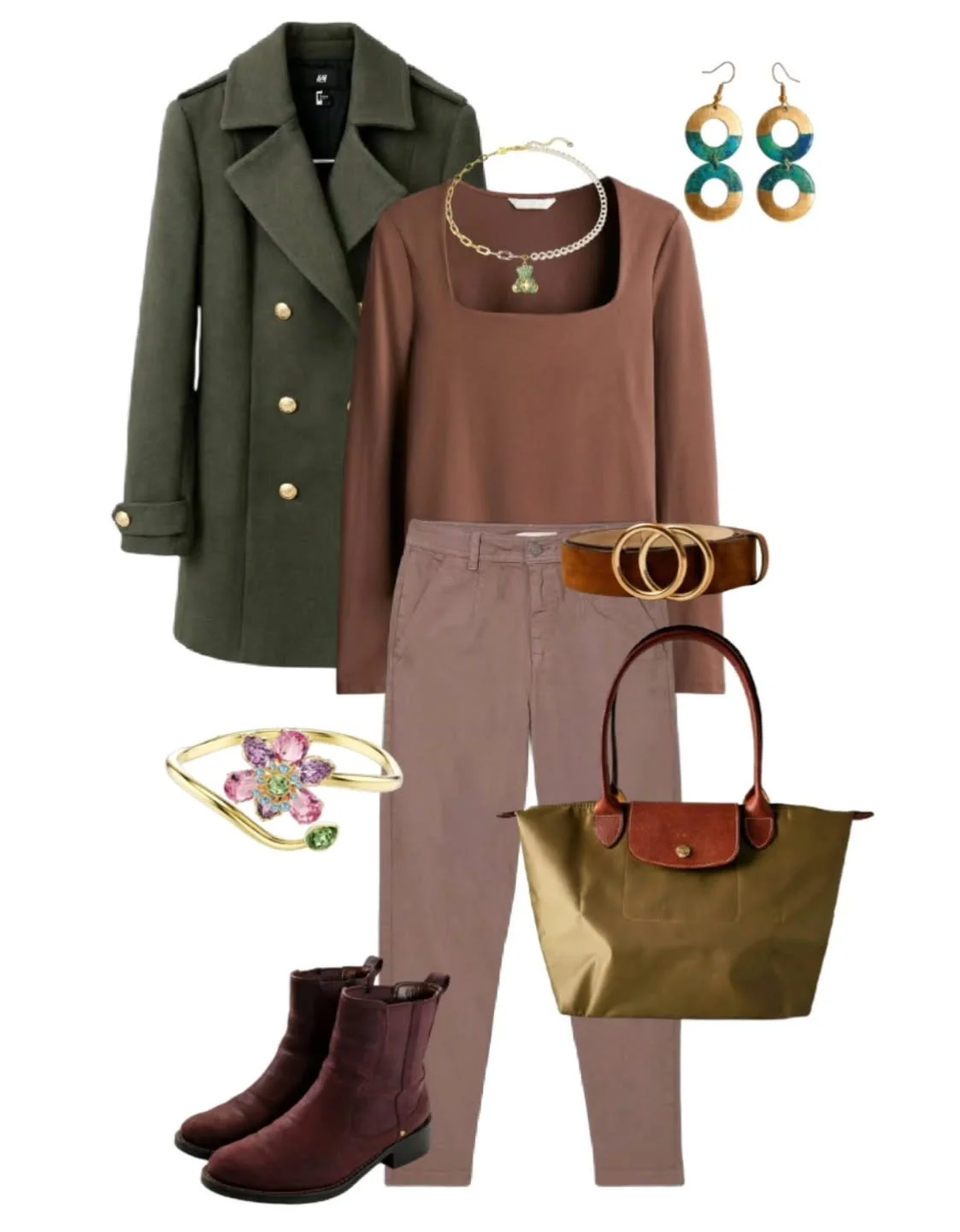 It's Sunday, at last. 

🌿 The Mood
Calm. Rooted. Quietly put together.
It says: &ldquo;I am not performing today.&rdquo; &ldquo;I am resting, but I still care.&rdquo;

🍂 The Colour Psychology 
Olive + warm brown + taupe + burgundy is:
&bull; Earthy