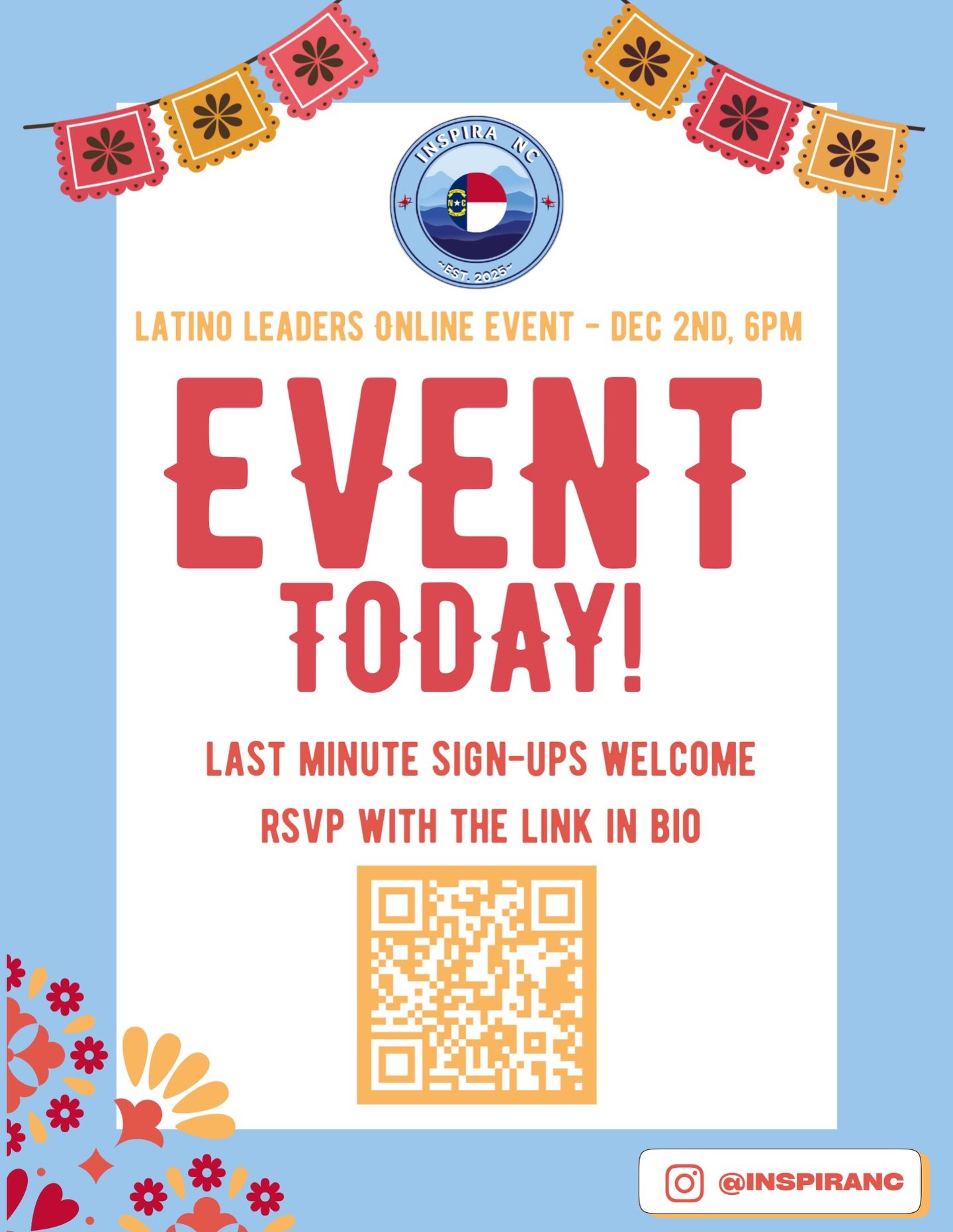 EVENT TODAY! Thank you to all who have signed up! If you haven&rsquo;t, still sign up!!!! 

#inspiranc #viral #trending #northcarolina #nc #latino #latinos #inspira #opportunity #stanford #chci #appstate #unc #uncchapelhill #clemson #fyp #foryoupage 