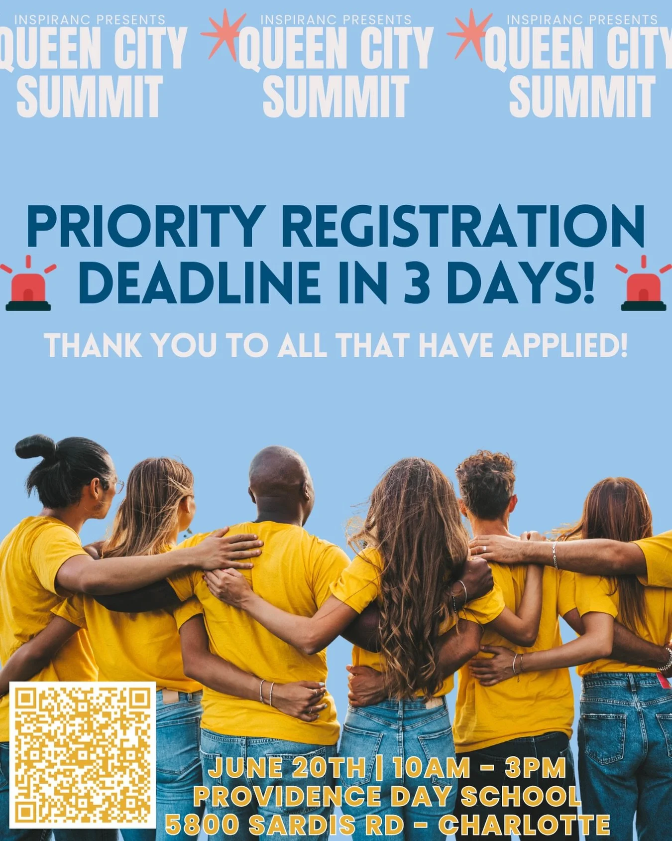 🚨PRIORITY REGISTRATION DEADLINE IS COMING UP!! 🚨 
Registration process is super quick! You can find the link in our highlights or on our website in the &lsquo;events&rsquo; tab. The Queen City Summit event is capping students at 40, so make sure yo
