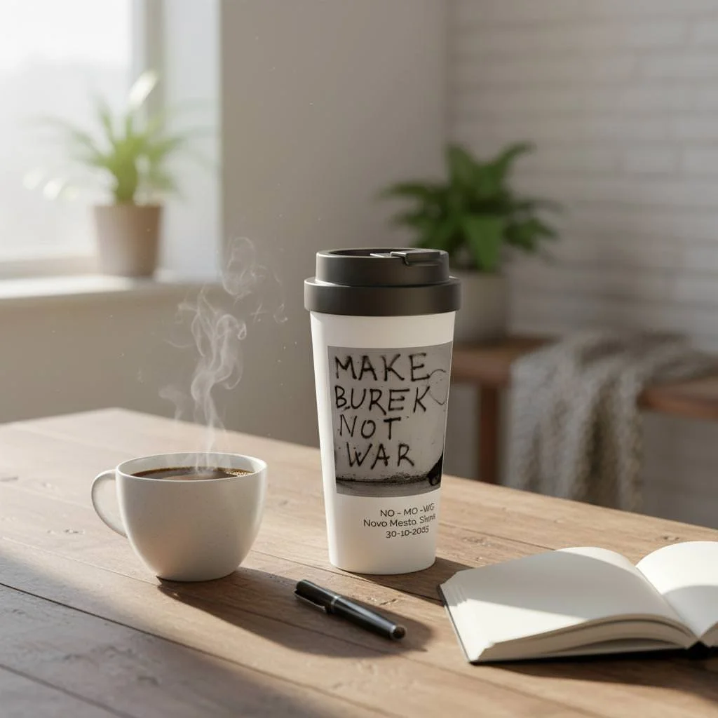 Make Burek Not War – Activist Street Photography Mug | Anti-War Art from the Balkans