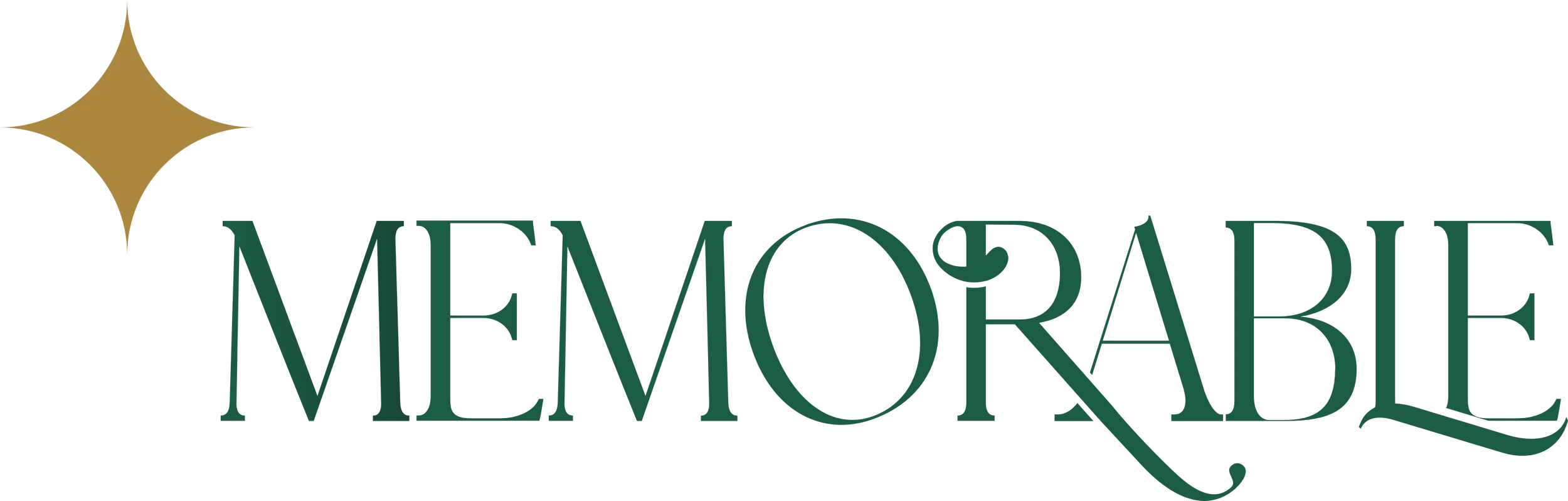 Text reading 'MEMORABLE' with a gold star on the left side and horizontal lines above the text.