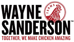 Wayne Sanderson Farms logo with red rooster and slogan 'Together, We Make Chicken Amazing'