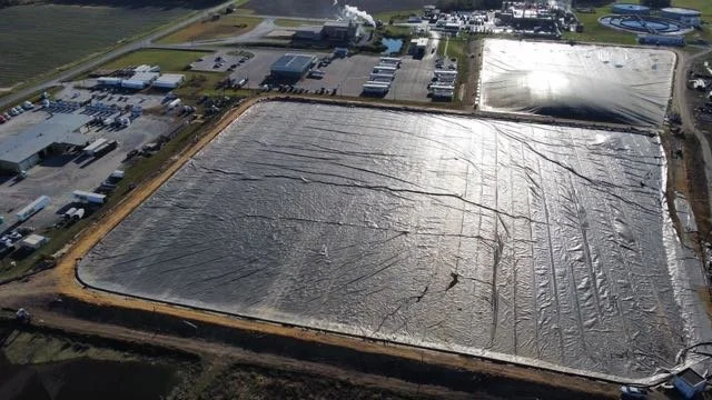 An aerial view of an anaerobic digester covered by EFI