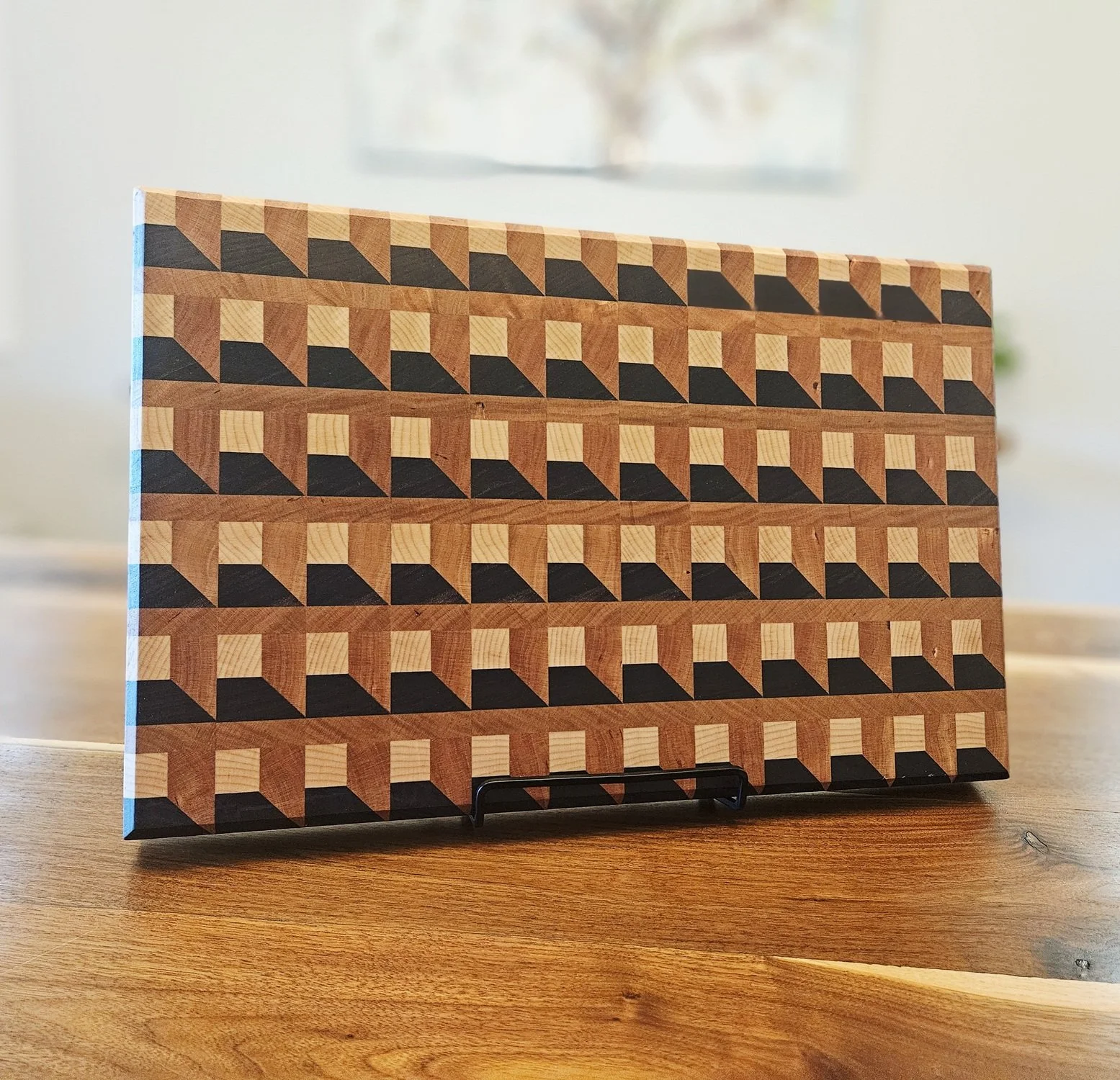 Handcrafted 3D Waffle Cutting Board in Maple, Walnut & Cherry