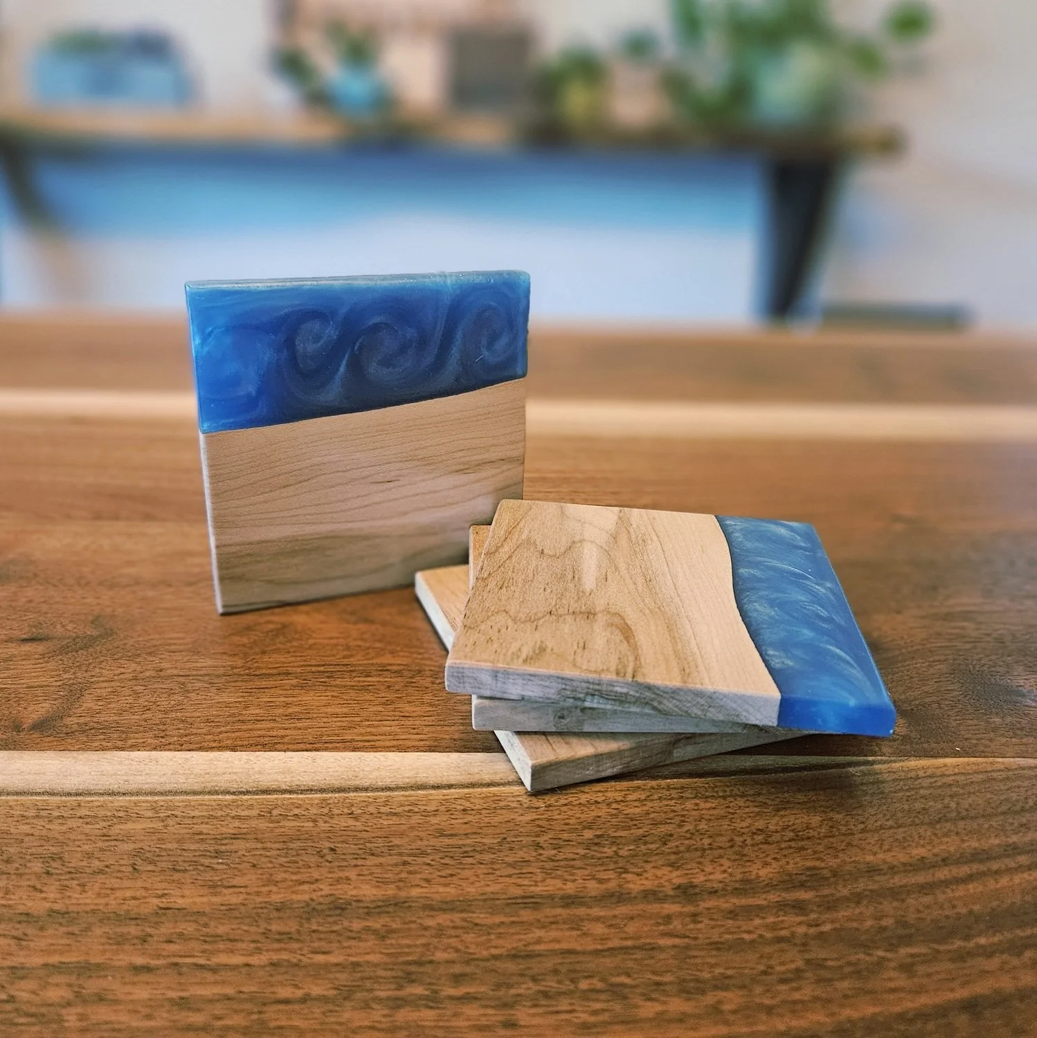 Maple and Blue Mica Resin - Coasters (Set of 4)