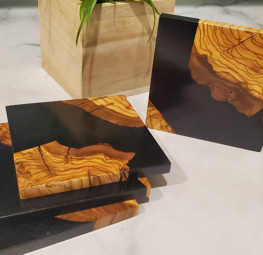 Olive Wood and Black Resin - Coasters (Set of 4)