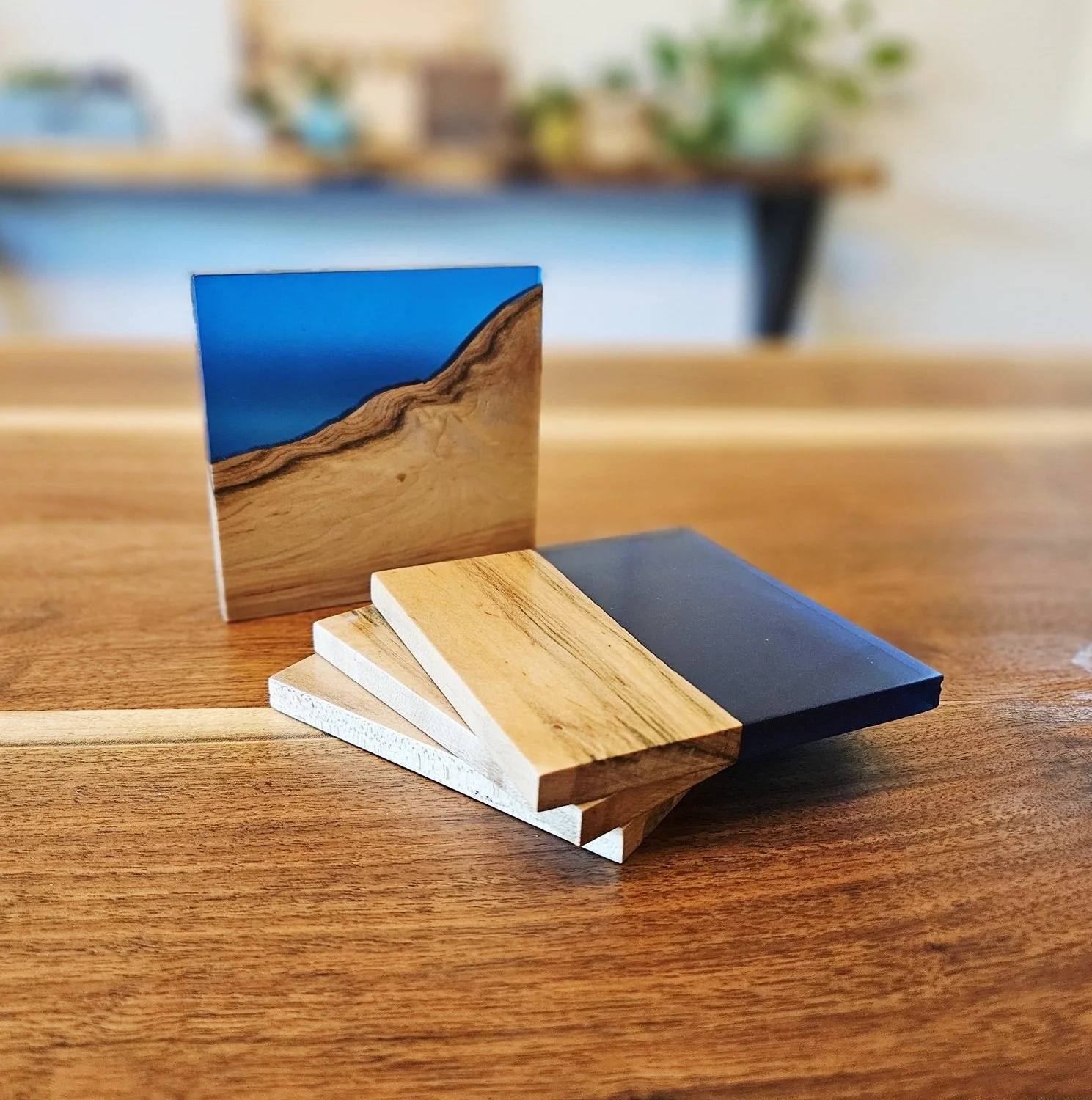 Maple and Blue Resin - Coasters (Set of 4)
