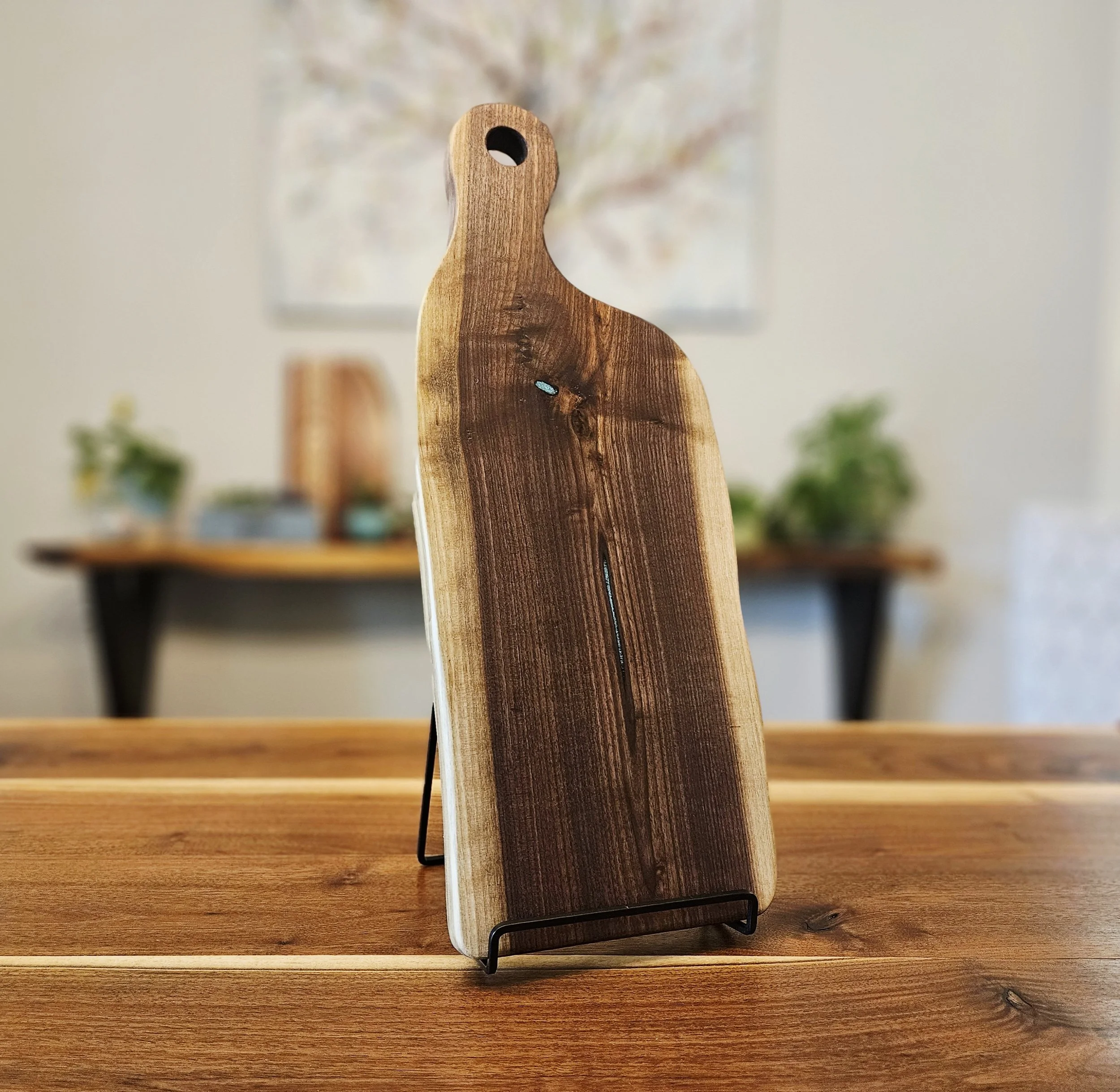 Natural Walnut Cutting Board with Turquoise Accents