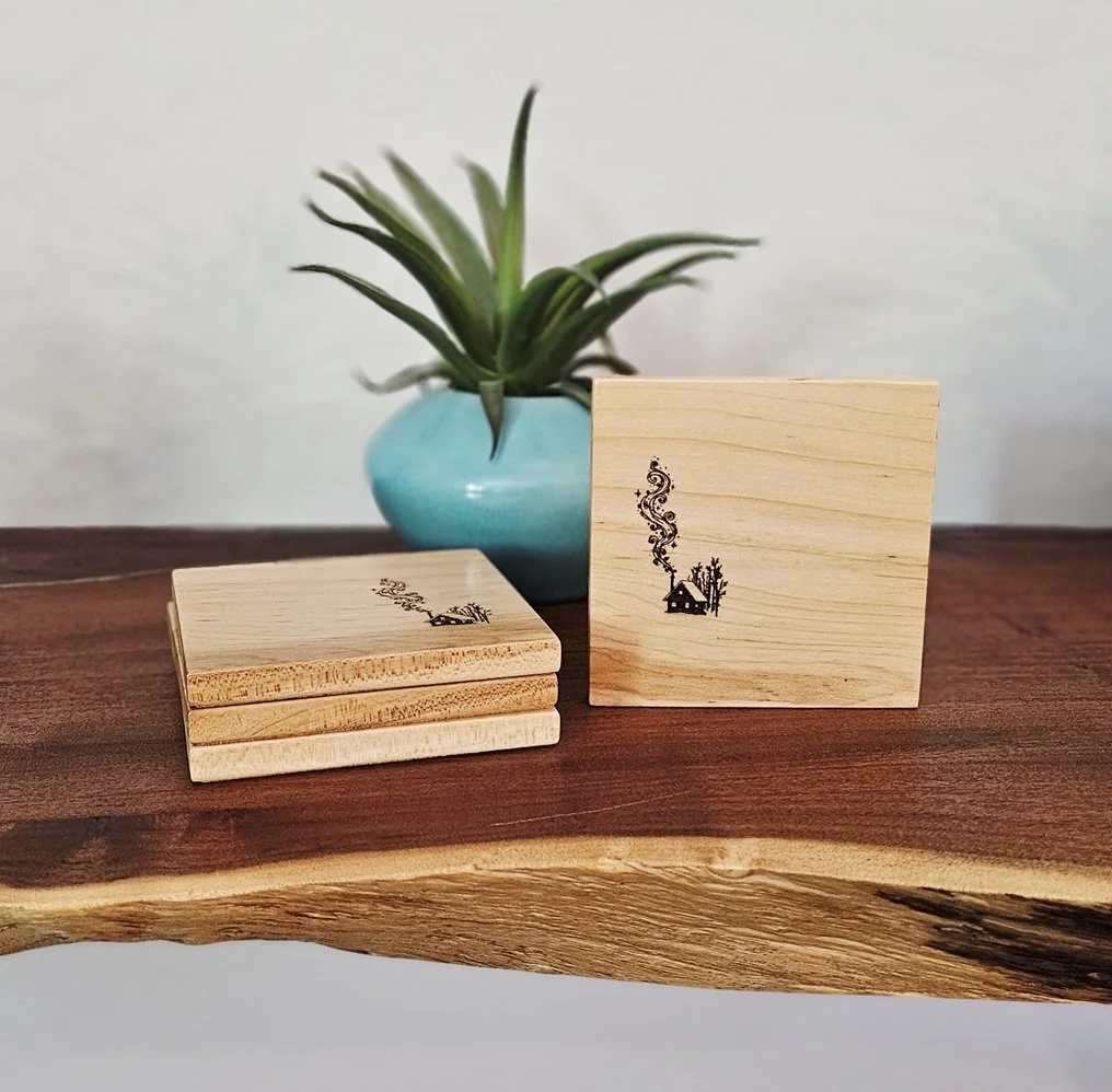 Handcrafted Maple Whimsy Cabin Coasters (Set of 4)