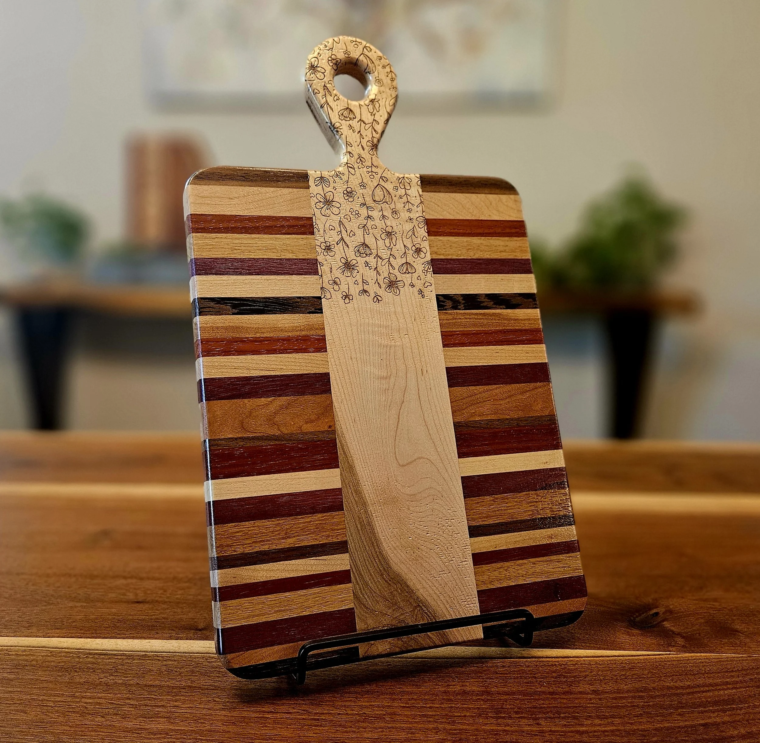 Flower Doodle Serving Board with Hoop Handle