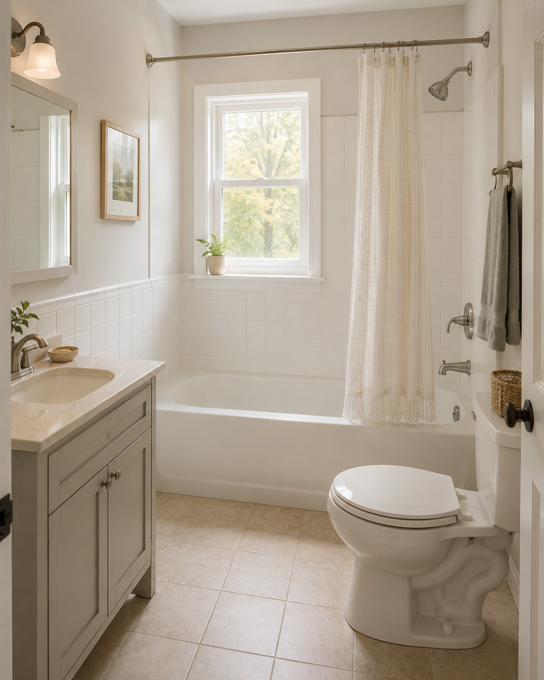 Clean traditional bathroom with a bathtub