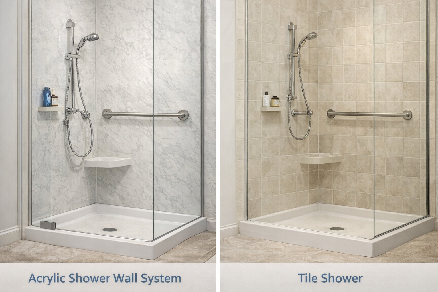 Acrylic versus tile shower comparison in a Connecticut home bathroom