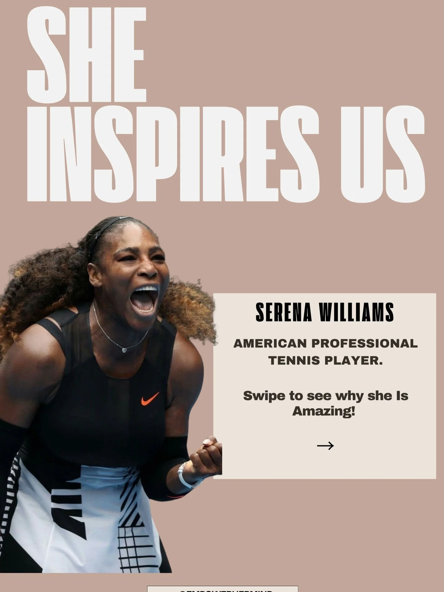 Serena Williams @serenawilliams didn&rsquo;t just dominate tennis; she challenged stereotypes, embraced her power, and proved that women can be strong, bold, and unstoppable.

Her journey reminds us that confidence is built, barriers can be broken, a
