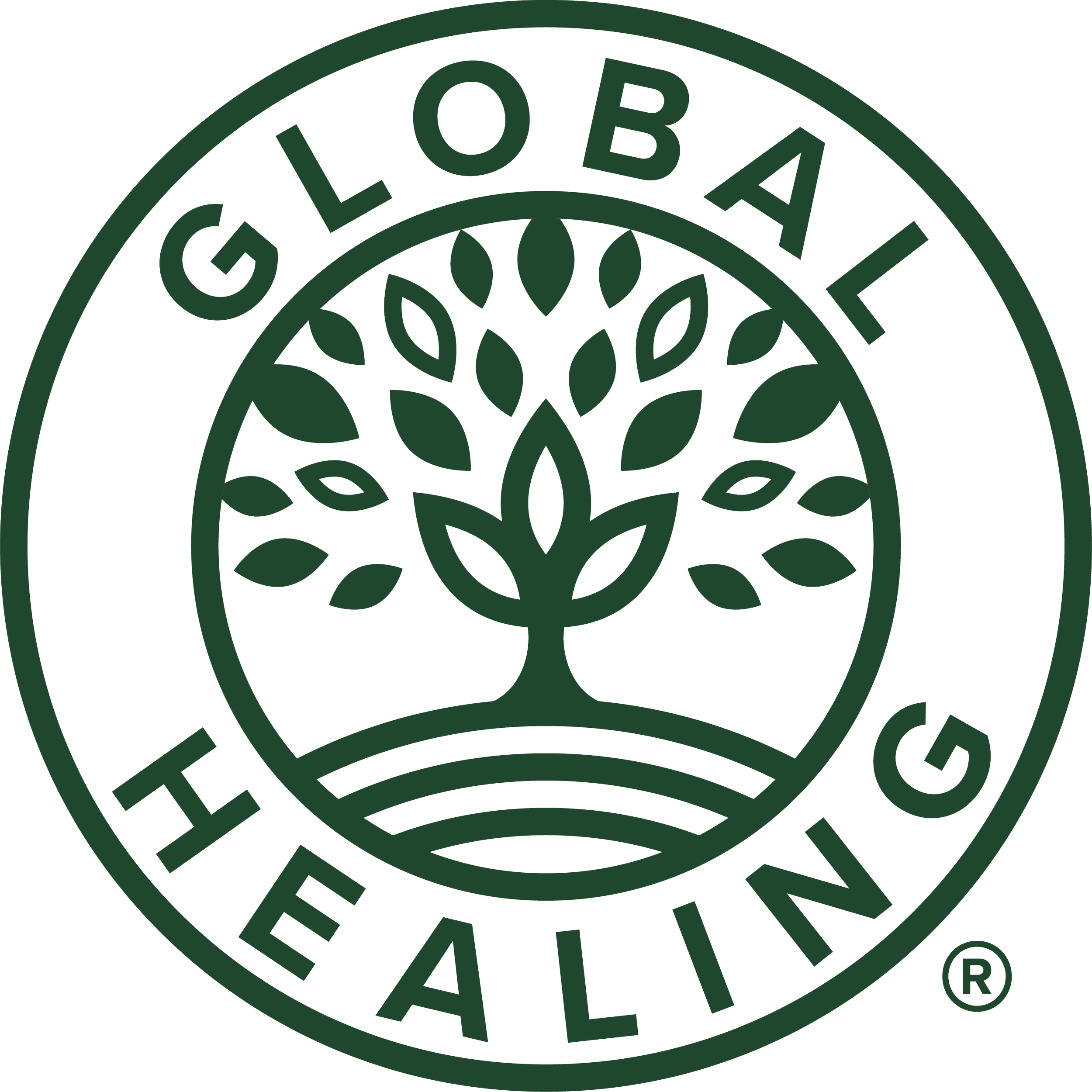 Logo of Global Healing with a stylized tree in the center surrounded by the words 'GLOBAL HEALING'.