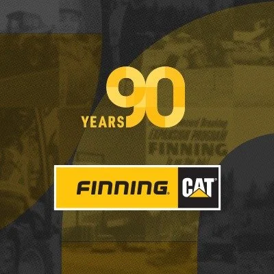 Anniversary graphic celebrating 90 years with the Finning CAT logo.