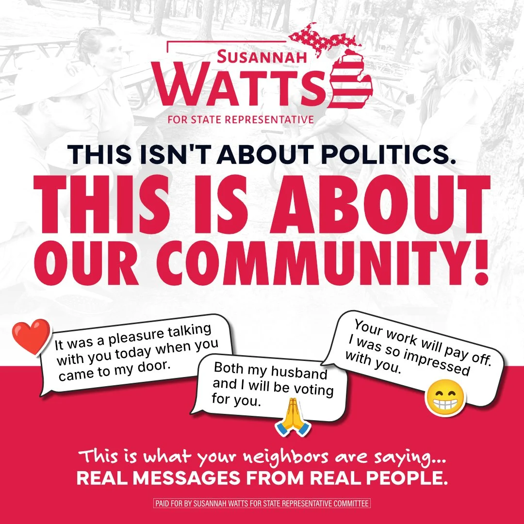 I'm not running to build a political career. 👇 #WattsUpMI 

I'm running because families, parents, small businesses and my neighbors finally need a voice in Lansing. 

Thank you, all, for your encouragement and support. We're just getting started! 
