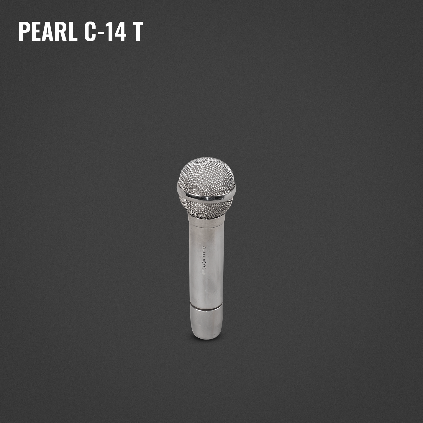 A silver microhphone with the label 'PEARL' on a dark grey background. The text 'PEARL C-14 T' appears in the top left corner.