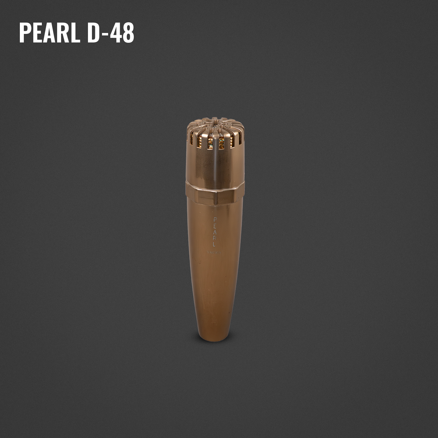 A close-up image of a Pearl D-48 electric razor with a gold finish, set against a dark background.