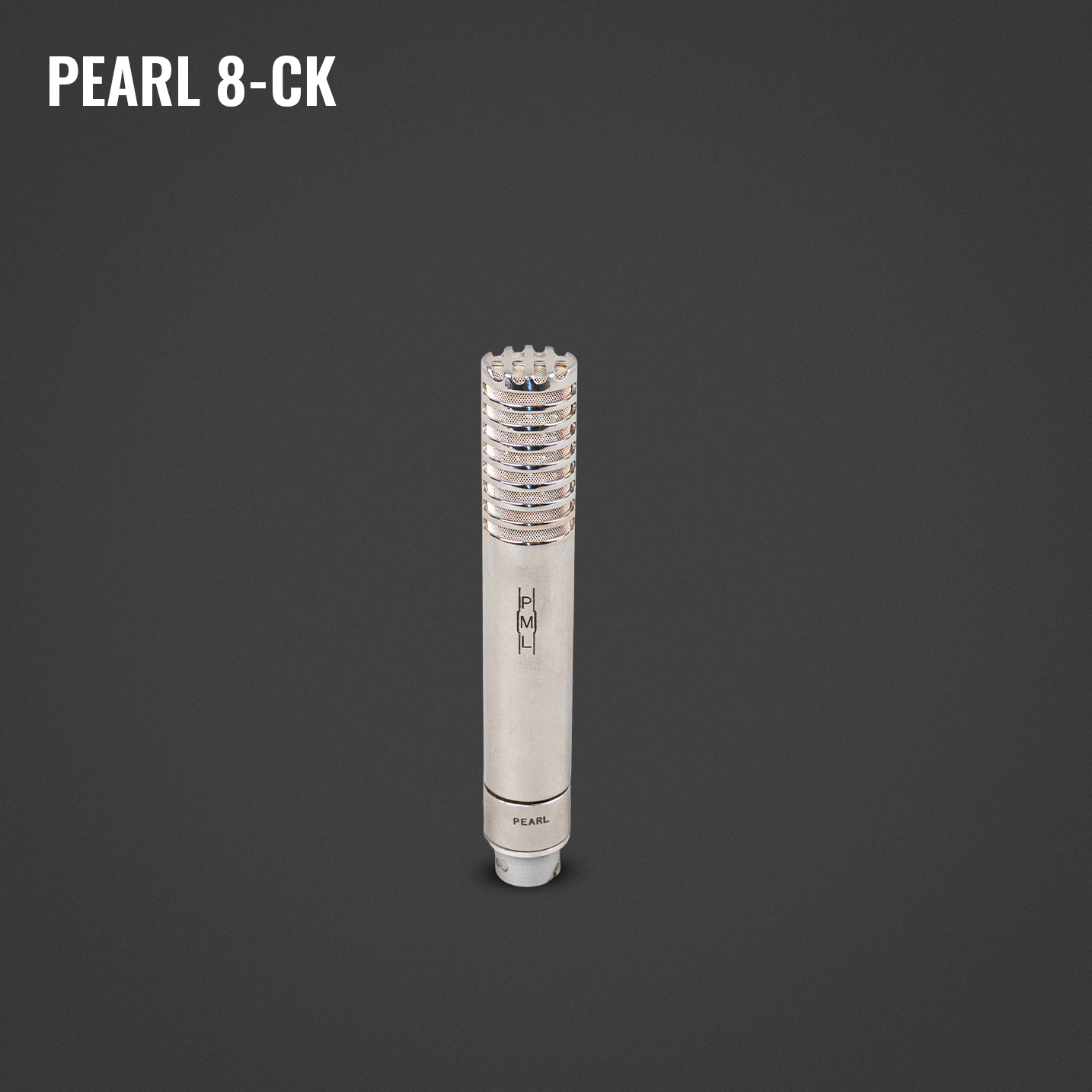 A Pearl 8-CK large-diaphragm condenser microphone with a silver body and a grill at the top, positioned against a dark gray background.