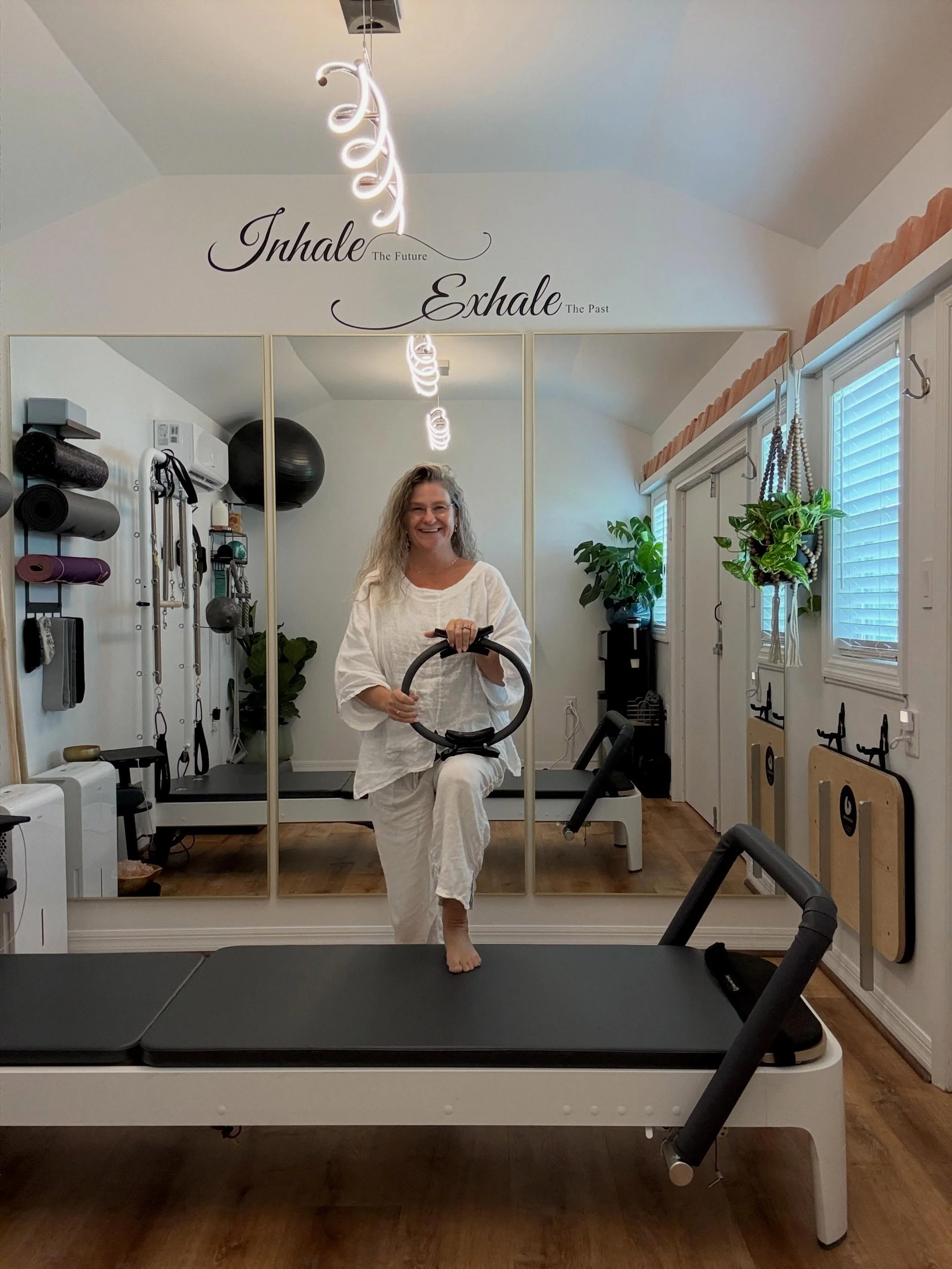 My Pilates Studio, I love this Balanced Body Allegro ll Reformer with the Tower of Power. It&rsquo;s my refuge and the place I can experiment with my fitness journey. The place where I can push myself or just rest in meditation. #pilates