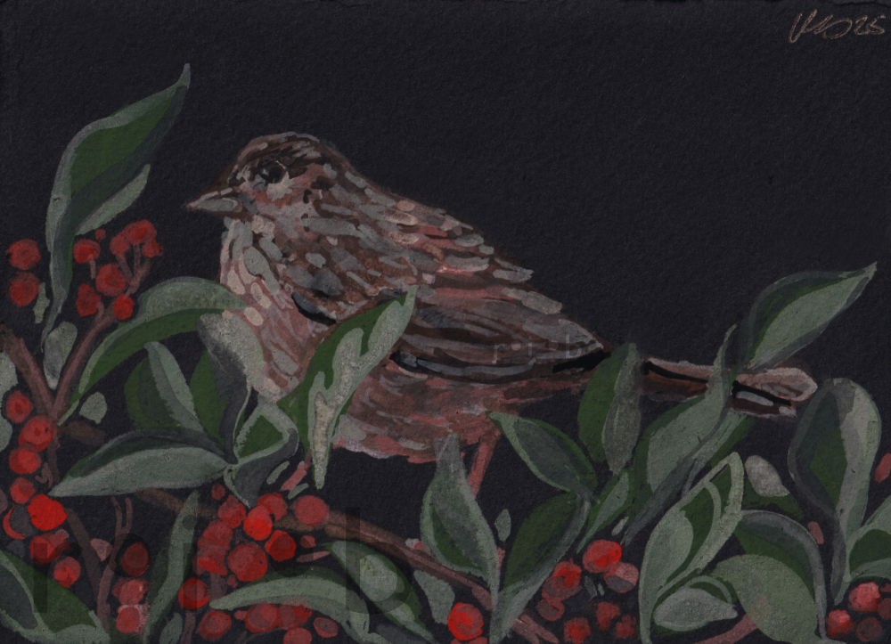 a bird amongst berries