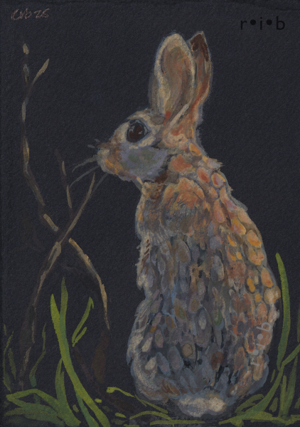 gouache painting of a bunny standing up