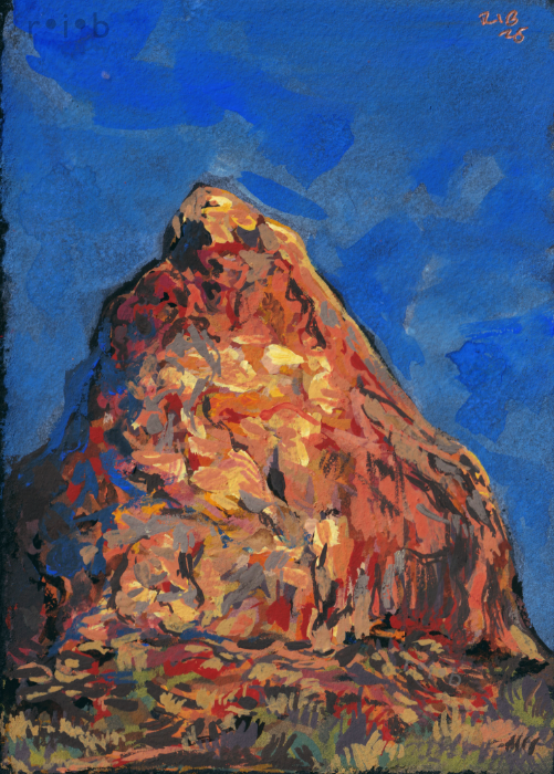 gouache painting of a large desert ridge