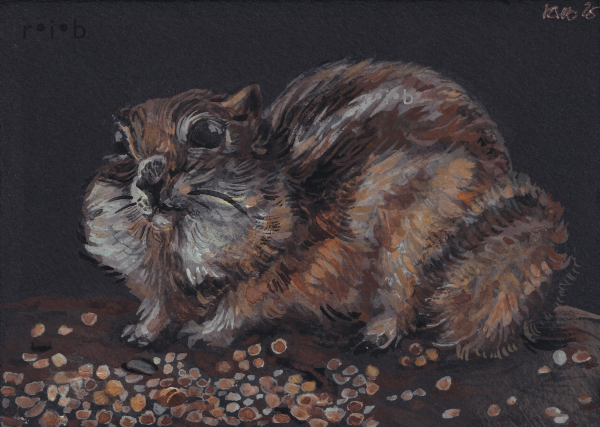 gouache painting of an enormous chipmunk