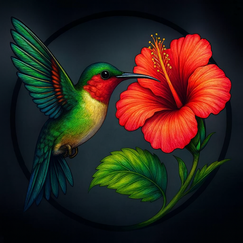 hummingbird flower circle color v01.png
