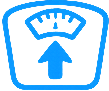 Weight scale icon with an upward arrow and a dial