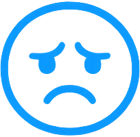 A sad face emoticon in blue with a black background.