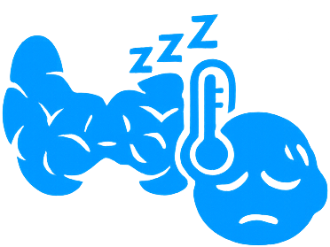 A blue graphic of a sleeping brain with a thermometer and Z's indicating it is asleep or tired.