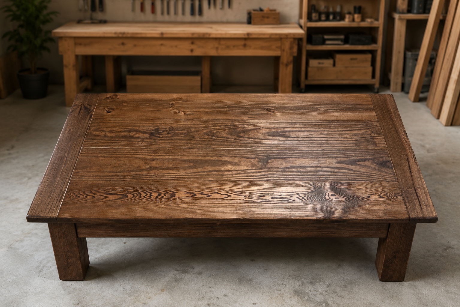 Farmhouse coffee table staged view