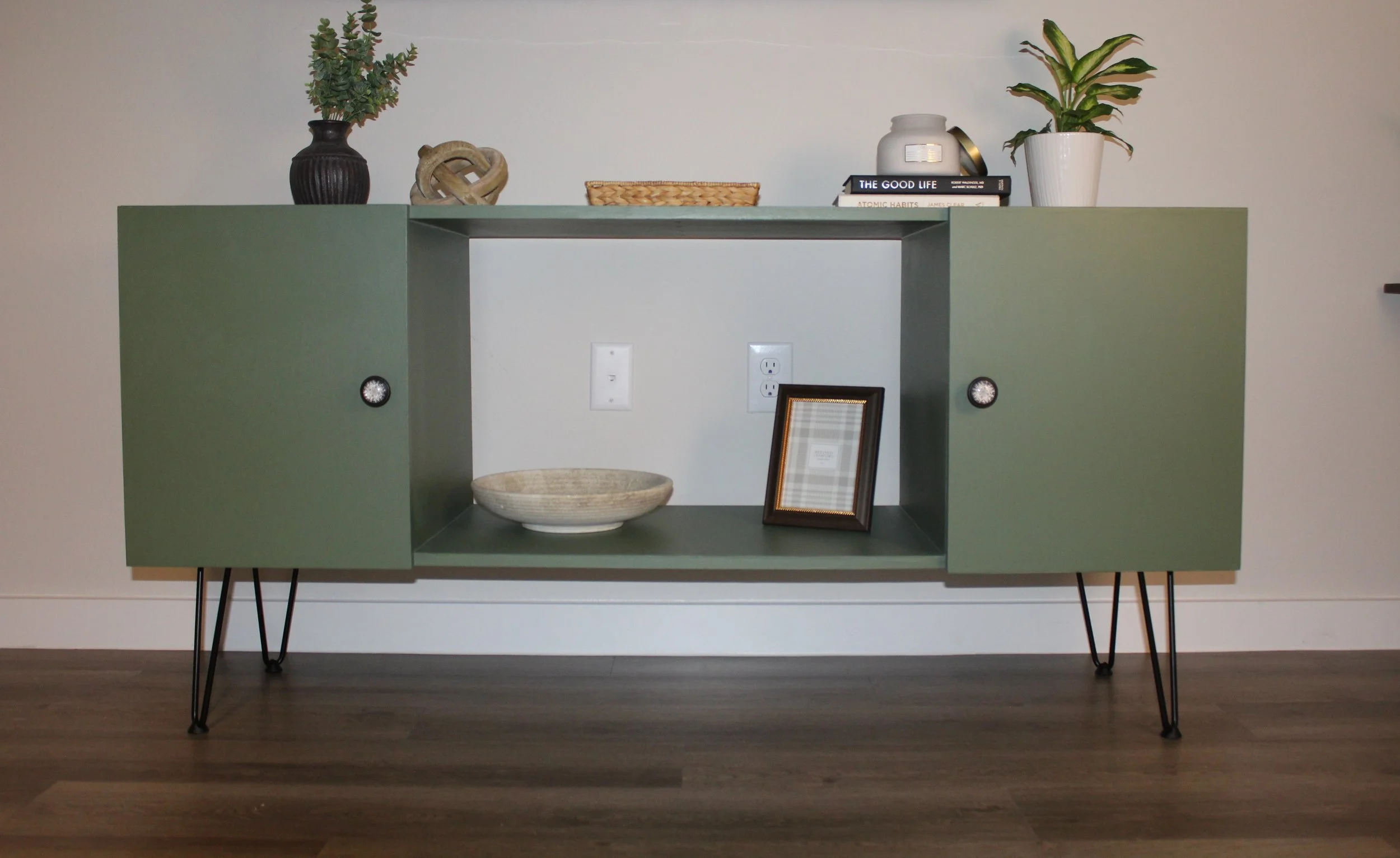 Sage green media console shop photo