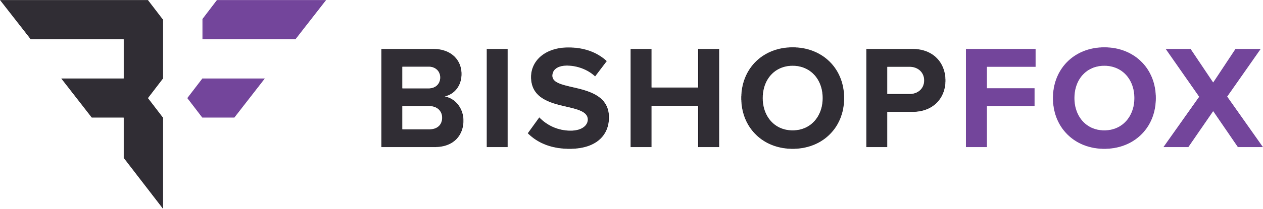 Logo for Bishop Fox featuring a stylized fox head in black and purple with the company name in black and purple text.