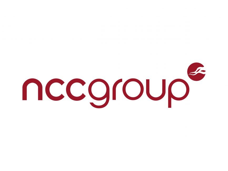 The logo for NCC Group featuring the company name in lowercase maroon letters and a maroon circular emblem with a stylized flying bird to the upper right of the text.