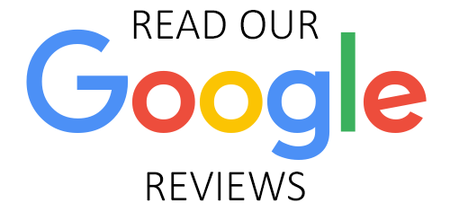 Text reading 'READ OUR Google REVIEWS' with the word 'Google' in its logo style.