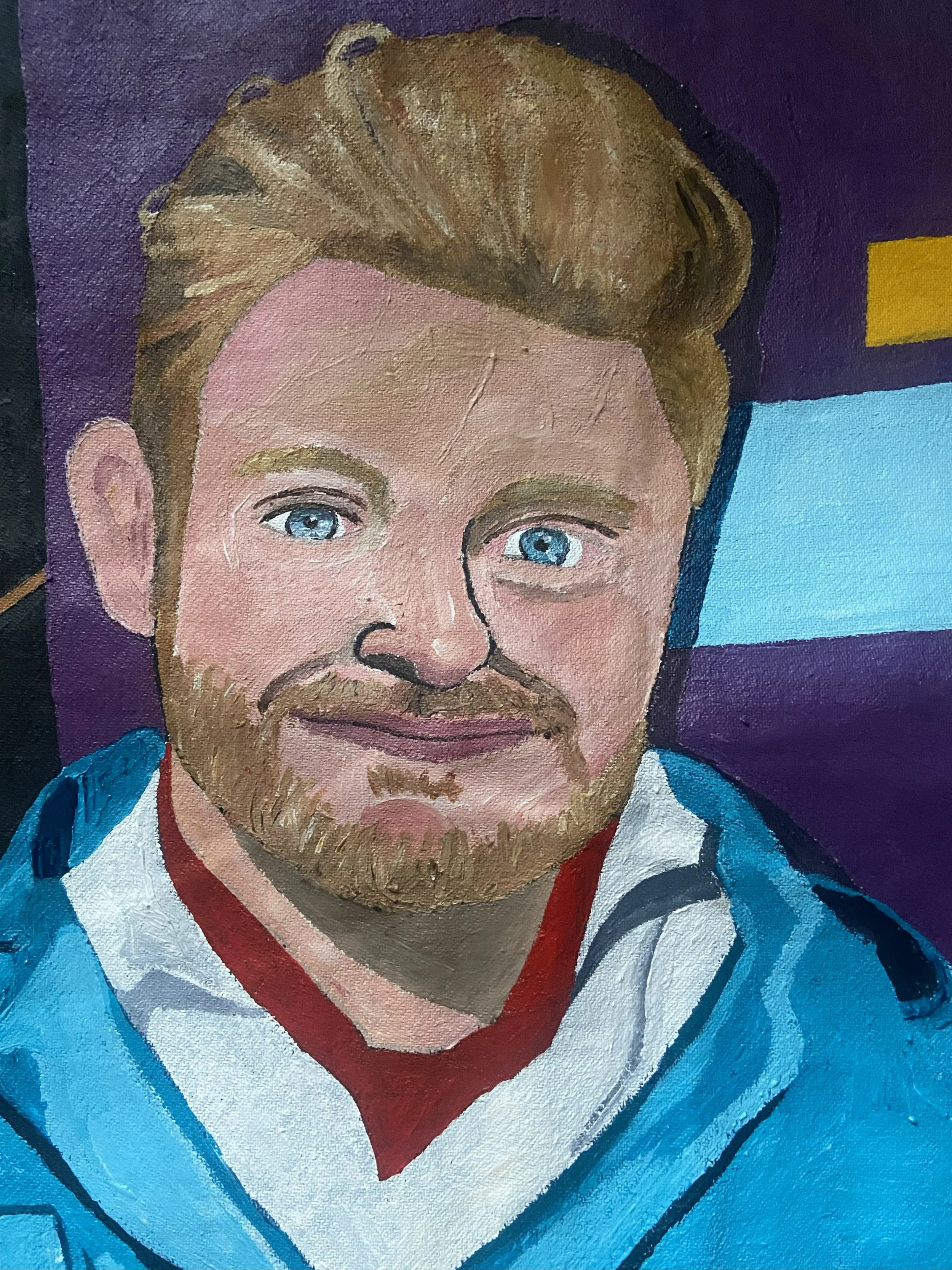 Professional hand-painted acrylic self portrait. Portfolio illustration by Andy Spittle