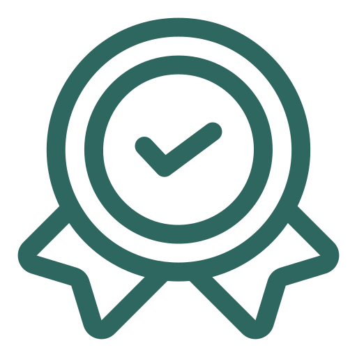 Icon of a clock with a check mark inside a circular badge, representing certification or achievement.