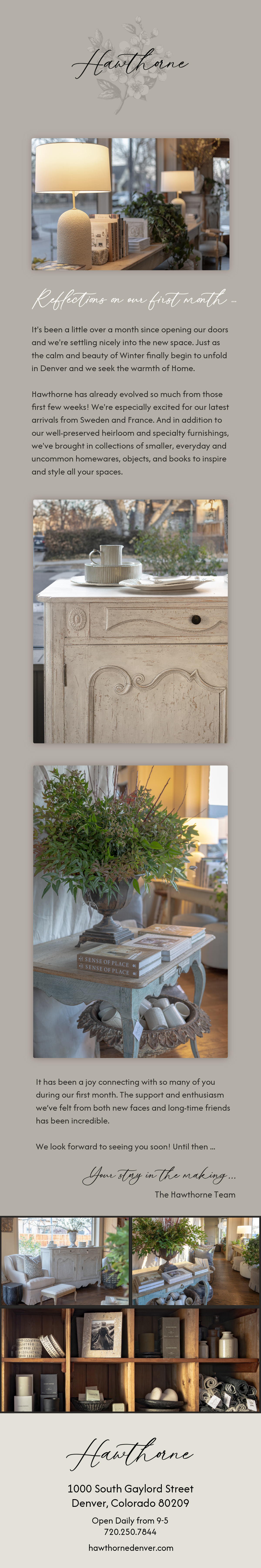 Hawthorne has already evolved so much in our first month! We're excited for our latest arrivals from Sweden & France, and collections of smaller housewares, objects, and books.